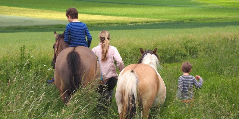 Kinder auf Pferd-Öffnet Unterseite